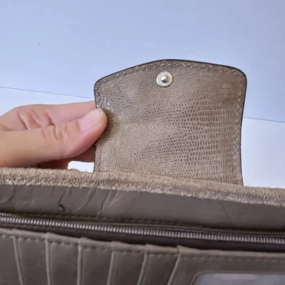 Coach Women's Madison Clover Op Art Wallet Blue Cream Brown Satin - Picture 13 of 15